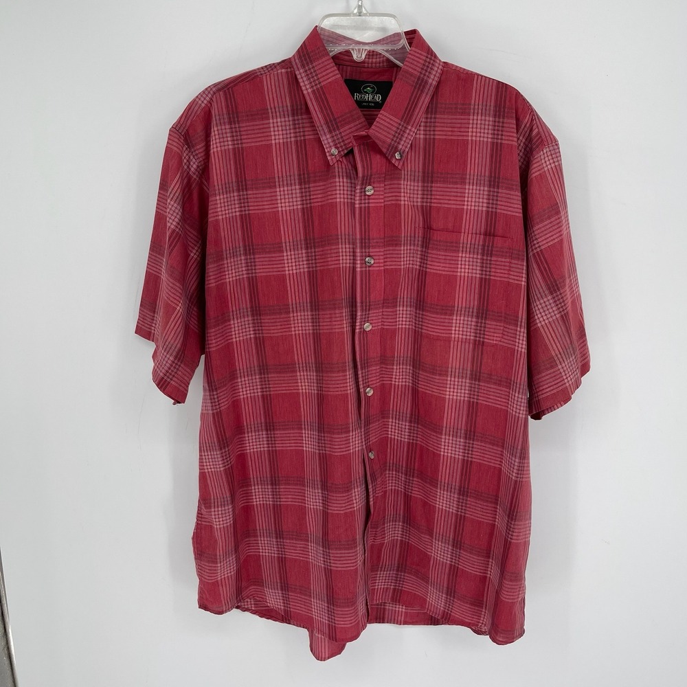 RedHead Men's Red Plaid Short Sleeve Button Down Camping Casual Shirt Size XL